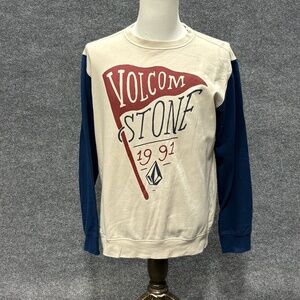 Volcom Sweatshirt Mens Large Beige Volcom Stone 1991 Graphic Crewneck Fleece